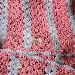 vintage crochet knit striped pink White blanket Childrens Girls